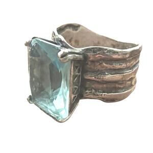 Silpada size 11 sterling silver aqua blue glass statement ring R1608